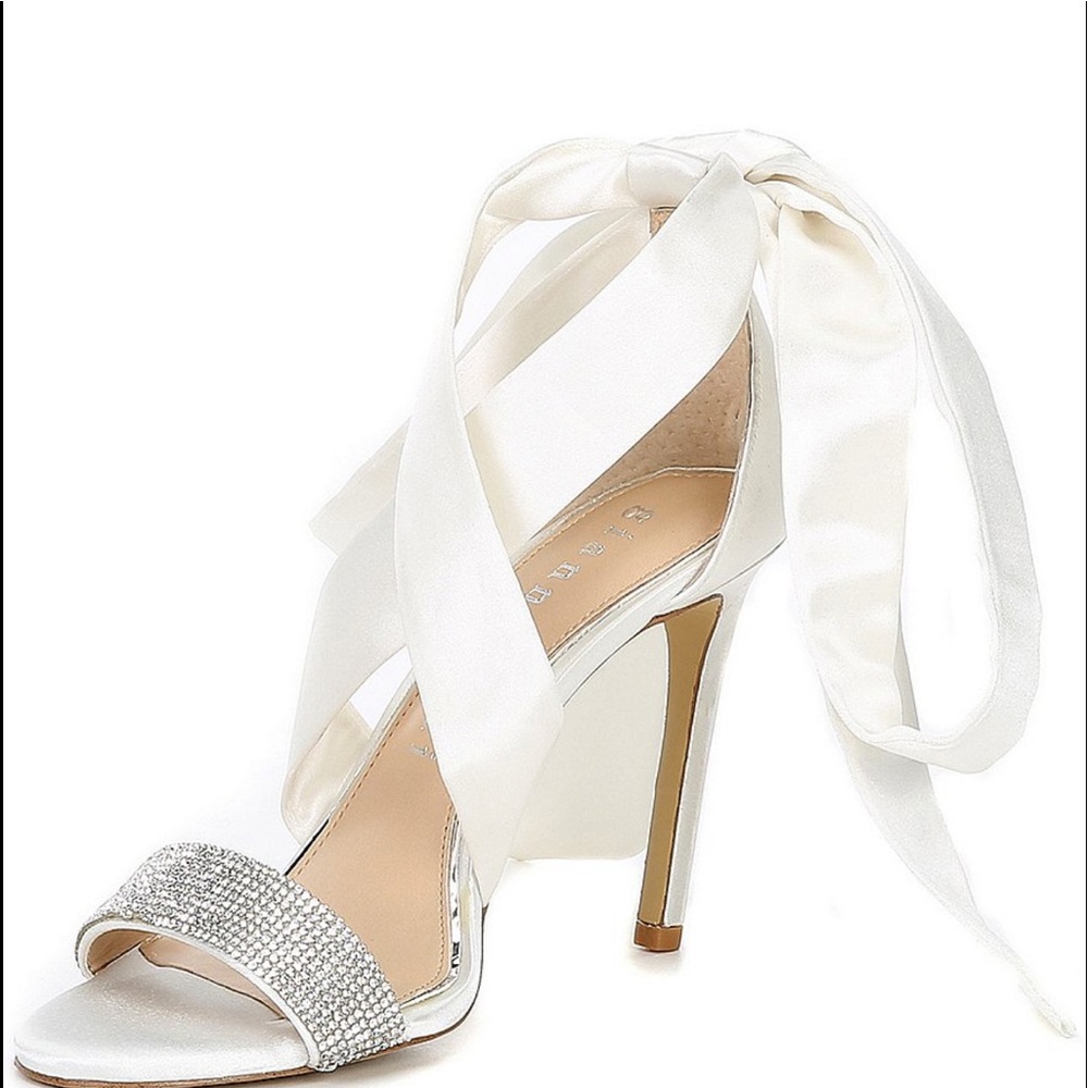 Bridal Collection Sonnalie Rhinestone Embellished Satin Ankle Wrap Dress Sandals